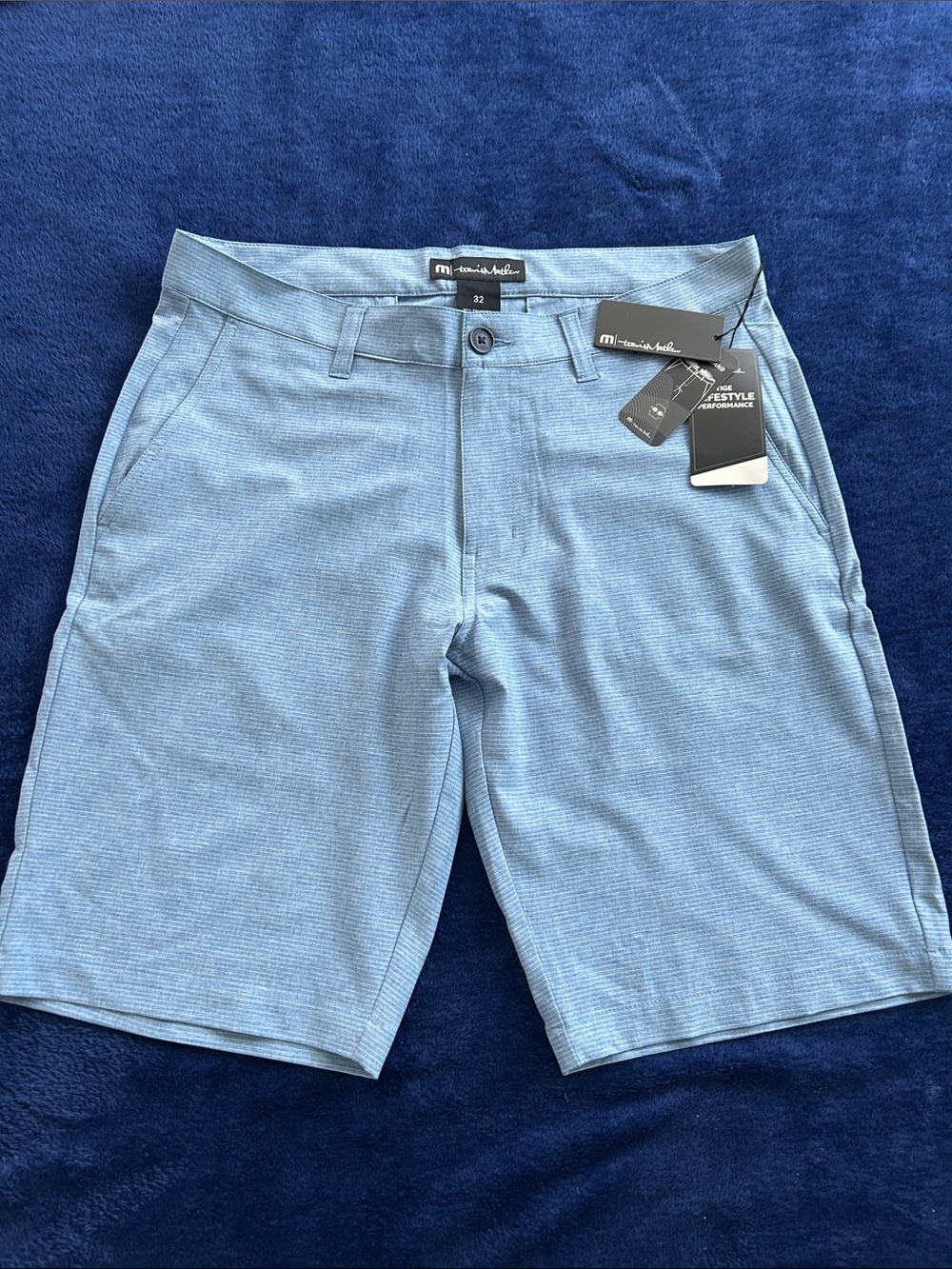 Travis Mathew Light Blue Flat-Front Performance Shorts